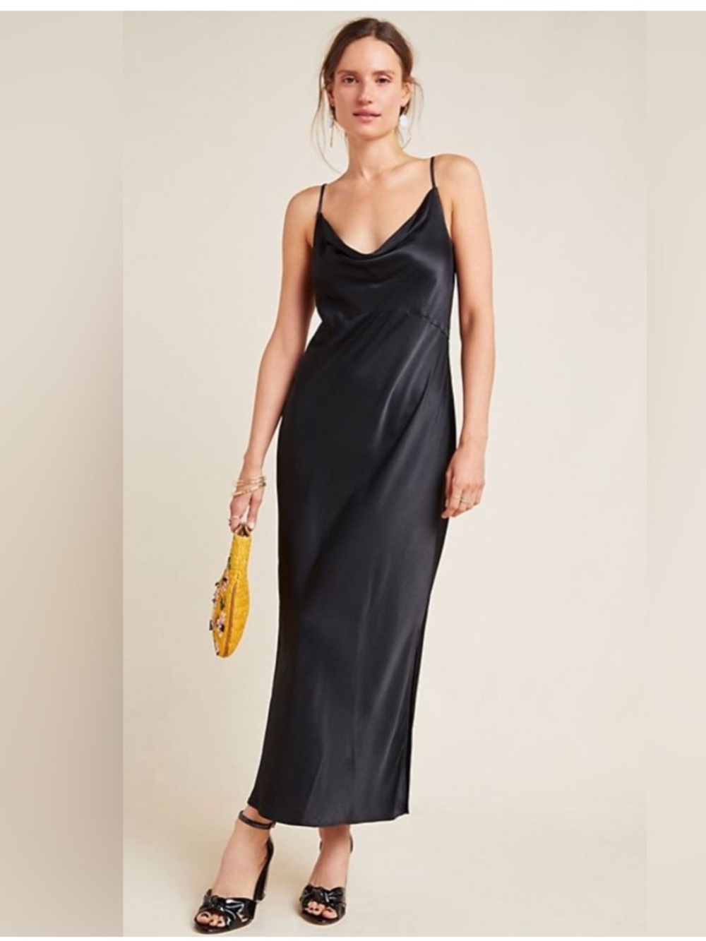Anthropologie Black Satin Slip Dress with Cowl Neck ♥️♥️
